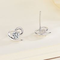 1 Pair Simple Style Heart Shape Inlay Sterling Silver Artificial Diamond Ear Studs main image 3