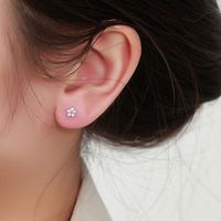 1 Pair Sweet Simple Style Flower Plating Inlay Sterling Silver Zircon Ear Studs main image 3