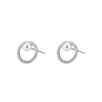 1 Pair Lady Pearl Inlay Sterling Silver Artificial Diamond Ear Studs main image 3