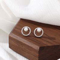 1 Pair Lady Pearl Inlay Sterling Silver Artificial Diamond Ear Studs main image 1