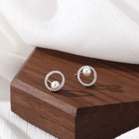 1 Pair Lady Pearl Inlay Sterling Silver Artificial Diamond Ear Studs main image 5