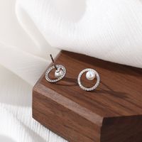 1 Pair Lady Pearl Inlay Sterling Silver Artificial Diamond Ear Studs main image 6
