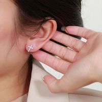1 Pair Simple Style Commute Cross Plating Inlay Sterling Silver Zircon Ear Studs main image 4