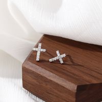 1 Pair Simple Style Commute Cross Plating Inlay Sterling Silver Zircon Ear Studs main image 6