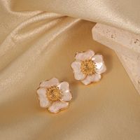 1 Pair Elegant Flower Enamel Plating Inlay Alloy Pearl 18k Gold Plated Ear Studs main image 3