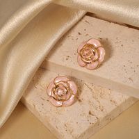 1 Pair Elegant Flower Enamel Plating Inlay Alloy Pearl 18k Gold Plated Ear Studs main image 4