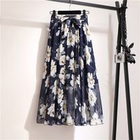Summer Casual Vintage Style Geometric Polka Dots Flower Polyester Chiffon Maxi Long Dress Skirts main image 1