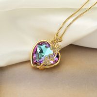 Simple Style Commute Heart Shape Butterfly Copper 18k Gold Plated Zircon Pendant Necklace In Bulk sku image 2