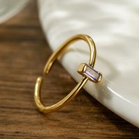 Simple Style Rectangle Copper Plating Inlay Zircon 18k Gold Plated Open Ring sku image 2