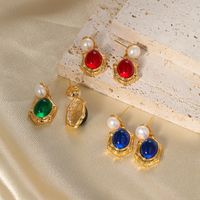 1 Pair Classical Vintage Style Round Oval Plating Inlay Copper Artificial Crystal Resin Freshwater Pearl 18k Gold Plated Drop Earrings main image 4