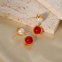 1 Pair Classical Vintage Style Round Oval Plating Inlay Copper Artificial Crystal Resin Freshwater Pearl 18k Gold Plated Drop Earrings main image 2
