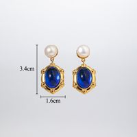 1 Pair Classical Vintage Style Round Oval Plating Inlay Copper Artificial Crystal Resin Freshwater Pearl 18k Gold Plated Drop Earrings sku image 1