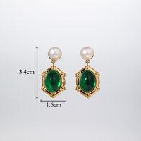 1 Pair Classical Vintage Style Round Oval Plating Inlay Copper Artificial Crystal Resin Freshwater Pearl 18k Gold Plated Drop Earrings sku image 2