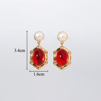 1 Pair Classical Vintage Style Round Oval Plating Inlay Copper Artificial Crystal Resin Freshwater Pearl 18k Gold Plated Drop Earrings sku image 3