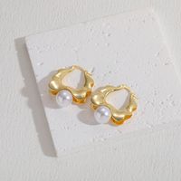 1 Pair Elegant Glam Irregular Asymmetrical Copper Pearl Zircon 14k Gold Plated Earrings main image 8
