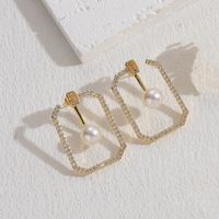 1 Pair Elegant Glam Irregular Asymmetrical Copper Pearl Zircon 14k Gold Plated Earrings sku image 4
