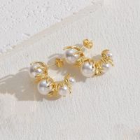 1 Pair Elegant Glam Irregular Asymmetrical Copper Pearl Zircon 14k Gold Plated Earrings sku image 2