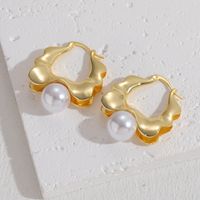 1 Pair Elegant Glam Irregular Asymmetrical Copper Pearl Zircon 14k Gold Plated Earrings sku image 3