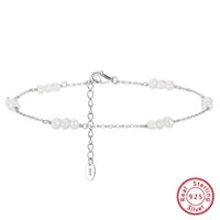 Simple Style Solid Color Freshwater Pearl Sterling Silver Beaded Women's Anklet sku image 1