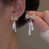 1 Pair Lady Bow Knot Inlay Alloy Artificial Gemstones Ear Studs sku image 3