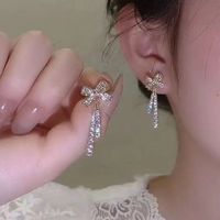 1 Pair Lady Bow Knot Inlay Alloy Artificial Gemstones Ear Studs sku image 2