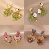 1 Pair Simple Style Heart Shape Inlay Alloy Zircon Drop Earrings main image 6