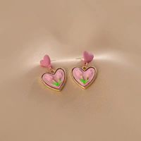 1 Pair Simple Style Heart Shape Inlay Alloy Zircon Drop Earrings main image 3