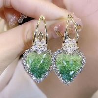 1 Pair Shiny Heart Shape Plating Inlay Alloy Artificial Crystal Earrings main image 1