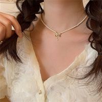 Sweet Heart Shape Bow Knot Alloy Women's Pendant Necklace sku image 3