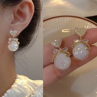 1 Pair Lady Heart Shape Inlay Imitation Pearl Alloy Artificial Gemstones Drop Earrings sku image 4