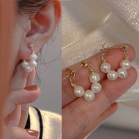 1 Pair Lady Heart Shape Inlay Imitation Pearl Alloy Artificial Gemstones Drop Earrings sku image 2