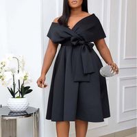 Women's Party Dress Elegant V Neck Belt Ruched Short Sleeve Solid Color Knee-length Banquet sku image 16