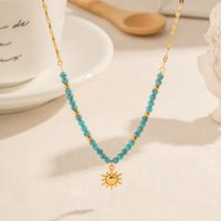Ig Style Simple Style Sun Stainless Steel Turquoise Titanium Steel Beaded Plating 18k Gold Plated Pendant Necklace main image 1