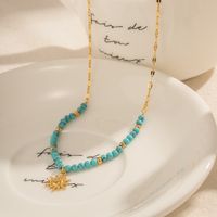 Ig Style Simple Style Sun Stainless Steel Turquoise Titanium Steel Beaded Plating 18k Gold Plated Pendant Necklace main image 3