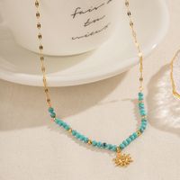 Ig Style Simple Style Sun Stainless Steel Turquoise Titanium Steel Beaded Plating 18k Gold Plated Pendant Necklace main image 5