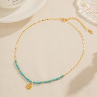 Ig Style Simple Style Sun Stainless Steel Turquoise Titanium Steel Beaded Plating 18k Gold Plated Pendant Necklace main image 4