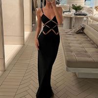 Women's Sheath Dress Elegant Sexy V Neck Hollow Out Backless Sleeveless Solid Color Maxi Long Dress Banquet main image 3