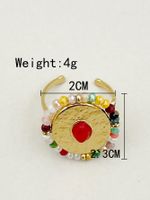304 Stainless Steel Beaded 14K Gold Plated Vacation Plating Colorful Oval Natural Stone Crystal Beads Open Ring main image 2