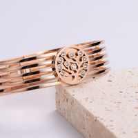 Simple Style Love Tree Heart Shape 304 Stainless Steel 18K Gold Plated Rose Gold Plated Artificial Rhinestones Bangle In Bulk main image 6