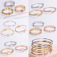 Simple Style Love Tree Heart Shape 304 Stainless Steel 18K Gold Plated Rose Gold Plated Artificial Rhinestones Bangle In Bulk main image 1