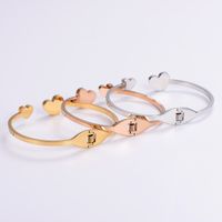 Simple Style Love Tree Heart Shape 304 Stainless Steel 18K Gold Plated Rose Gold Plated Artificial Rhinestones Bangle In Bulk main image 3