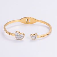 Simple Style Love Tree Heart Shape 304 Stainless Steel 18K Gold Plated Rose Gold Plated Artificial Rhinestones Bangle In Bulk sku image 15