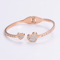 Simple Style Love Tree Heart Shape 304 Stainless Steel 18K Gold Plated Rose Gold Plated Artificial Rhinestones Bangle In Bulk sku image 16
