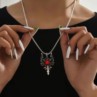 Gothic Punk Sword Dragon Alloy Inlay Glass Unisex Pendant Necklace main image 1