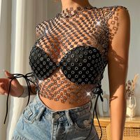 Women's Vest Tank Tops Mesh Hollow Out Diamond Sexy Streetwear Solid Color main image 1