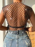 Women's Vest Tank Tops Mesh Hollow Out Diamond Sexy Streetwear Solid Color main image 6