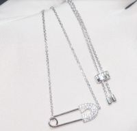 Casual Paper Clip Sterling Silver Inlay Artificial Gemstones Pendant Necklace sku image 2