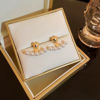 1 Pair Elegant Square Heart Shape Bow Knot Copper Plating Inlay Rhinestones Pearl Drop Earrings Ear Studs sku image 9