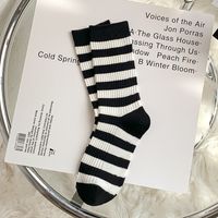 Women's Japanese Style Stripe Solid Color Cotton Crew Socks 1 Piece sku image 2