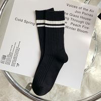 Women's Japanese Style Stripe Solid Color Cotton Crew Socks 1 Piece sku image 4